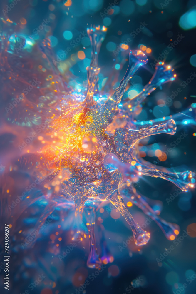 Close up of microscopic colorful virus in scientific laboratory Close up of microscopic colorful virus in scientific laboratory
