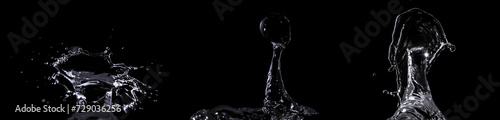 Collection of water splashes isolated on black background