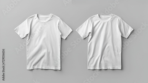Men's white blank T-shirt template,from two sides, natural shape on invisible mannequin, for your design mockup for print, isolated on white background. generative ai