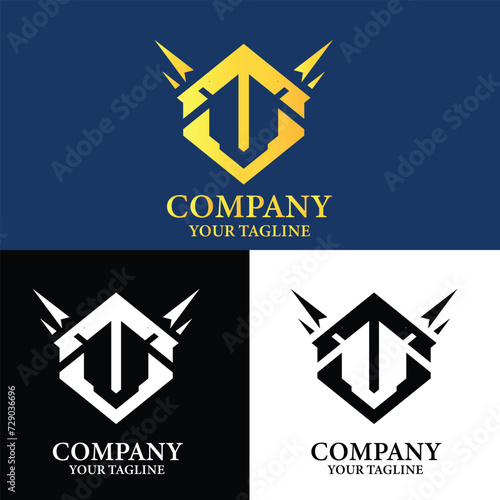 Thunderous logo design with lightning bolt on blue backdrop