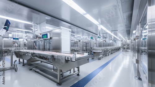 Modern meat processing interior with stainless steel and hygiene focus photo