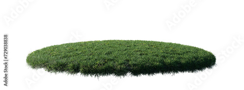 Round surface patch covered with flowers, green or dry grass isolated on white background. Realistic natural element for design. Bright 3d illustration.
