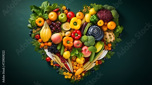 Wallpaper Mural Heart made of vibrant, floating organic veggies and fruits, against a tranquil azure backdrop Torontodigital.ca