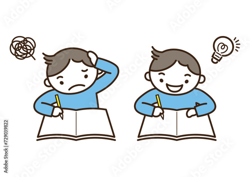 A child studying with a problem book_問題集で勉強をしている子供