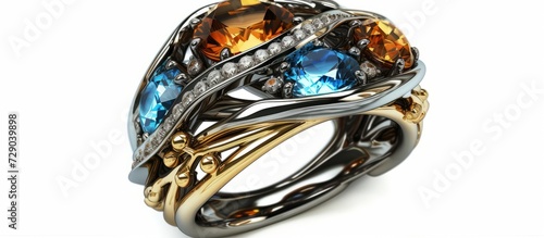 Ring made of metal with topaz and diamonds, with included clipping path.