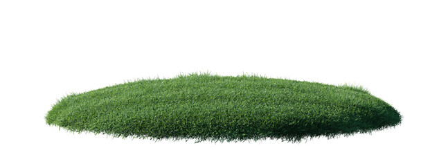 Round surface patch covered with flowers, green or dry grass isolated on white background. Realistic natural element for design. Bright 3d illustration.