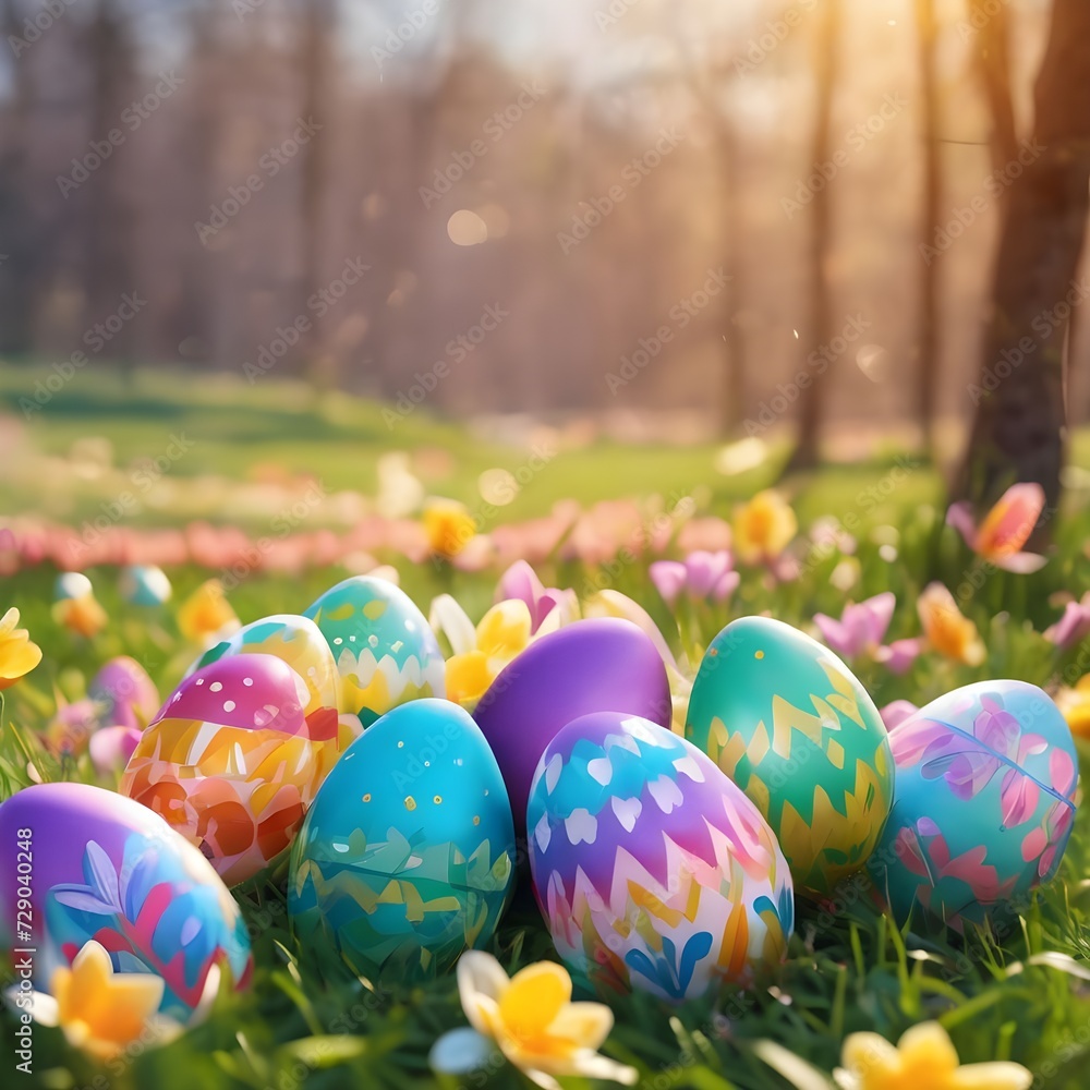 Happy easter paper banner with easter eggs and flowers transparent isolated Happy easter paper banner with easter eggs and flowers transparent isolated