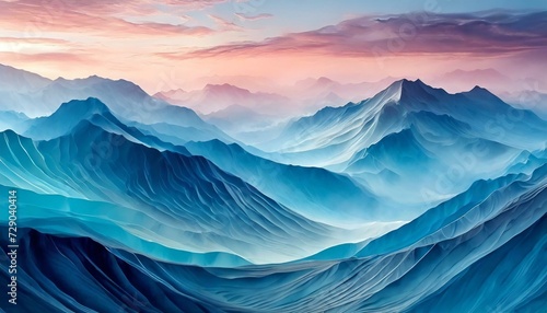 white background with blue and green wavy waves, in the style of dark black and pink, surreal 3d landscapes, dark sky-blue and dark orange, photo