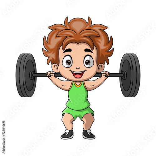 Cute little boy cartoon lifting barbell