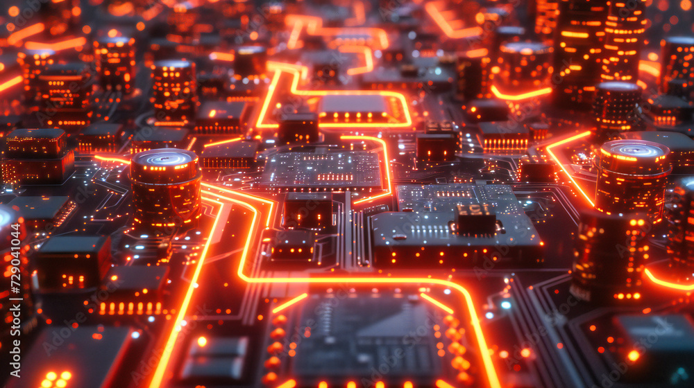 Modern cityscape blending with digital technology elements, perfect for themes of business, urban development, and futuristic network connections Modern cityscape blending with digital technology elements, perfect for themes of business, urban development, and futuristic network connections