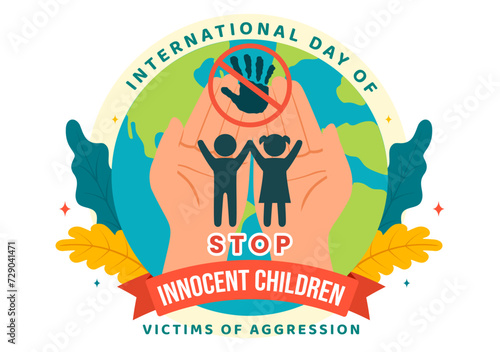 International Day of Innocent Children Victims of Aggression Vector Illustration on 4 June with Kids Sad Pensive and Cries in Flat Cartoon Background