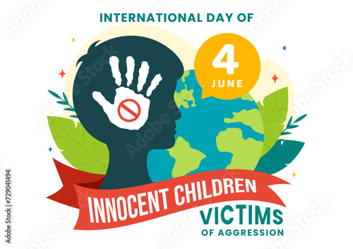 International Day of Innocent Children Victims of Aggression Vector Illustration on 4 June with Kids Sad Pensive and Cries in Flat Cartoon Background