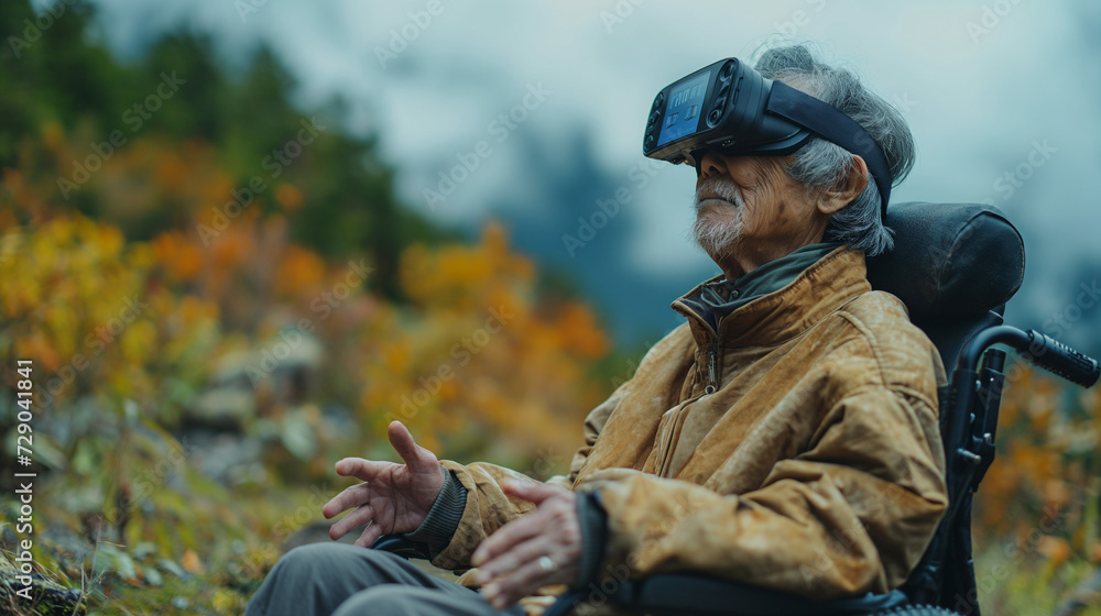 VRで旅行をするおじいさん