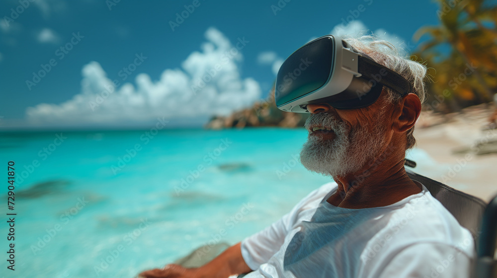 VRで旅行をするおじいさん