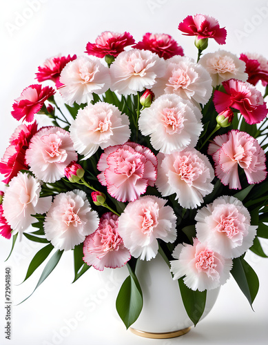 Bouquet of  pale pastel carnation  flowers. Spring image. Design for message cards with blank spaces for Easter, birthdays, anniversaries, Mother's Day, birthdays, celebrations, etc. © anmitsu