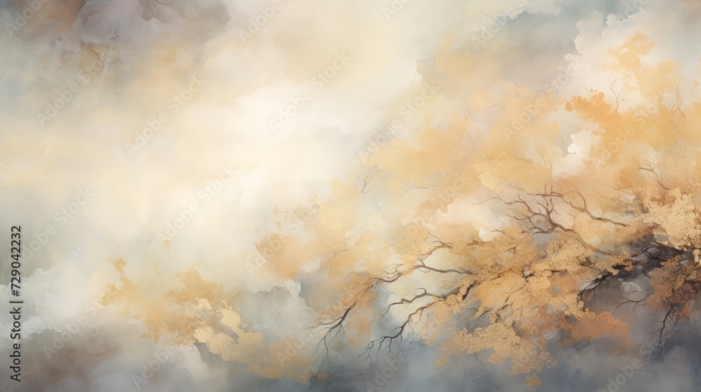 Softly focused golden lights, shimmering naturally against a twilight sky, painted in watercolor