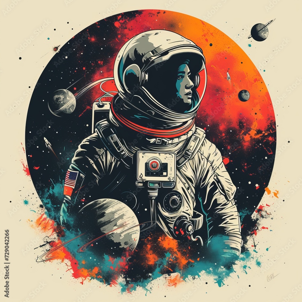 Fototapeta premium Create illustrations that integrate space themes with various global cultures, such as incorporating cultural symbols in spacecraft designs or astronaut suits