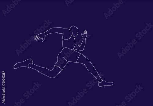 Male runner. Vector isolated line drawing of a male runner on blue background.