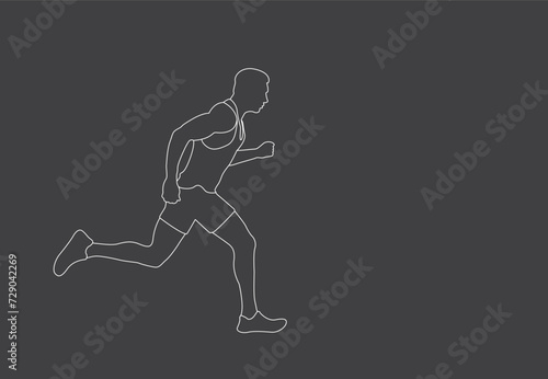 Male runner. Vector isolated line drawing of a male runner on dark background.
