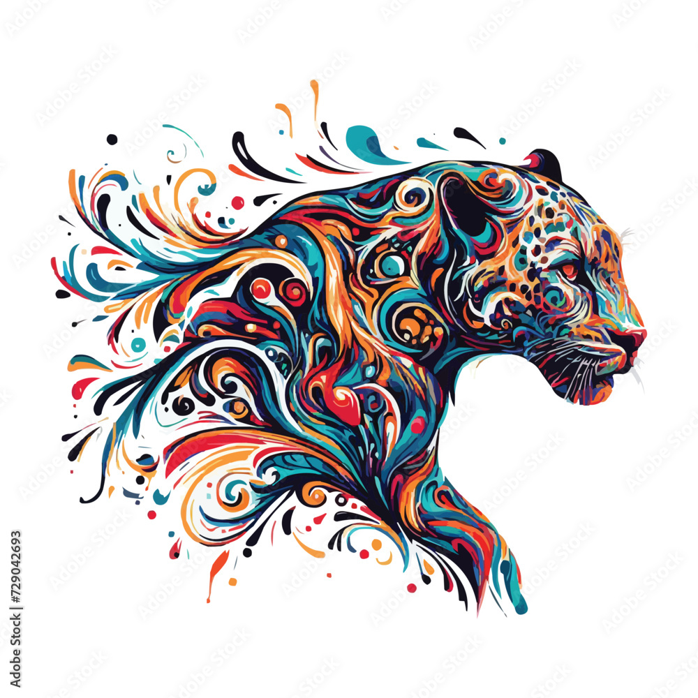 Abstract Jaguar multicolored paints colored drawing vector illustration 