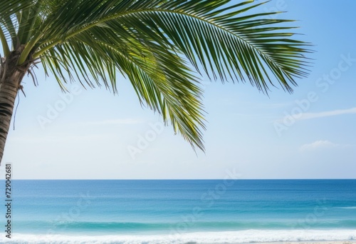 A palm tree on the beach. Generative AI. © serg3d