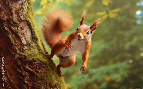 Playful Acrobatics of a Red Squirrel in a Tree © Umar