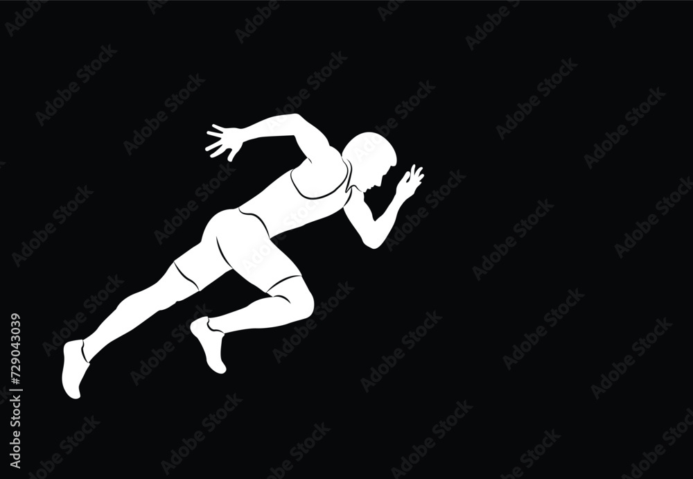 Male runner. Vector male runner isolated on black background.