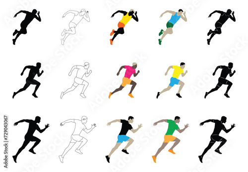 Male runner. Set of vector isolated male runner characters. © SIRAPOB