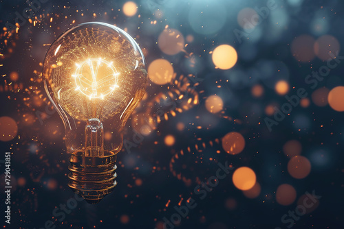 A bright light bulb symbolizes innovation and entrepreneurial creativity. photo