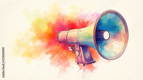 Retro megaphone with a dialogue box, detailed with a watercolor wash, bright yet natural hues
