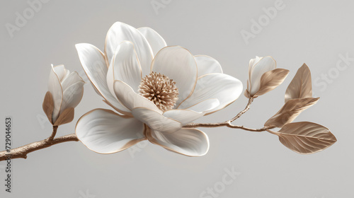 A 3D rendered metallic magnolia flower.