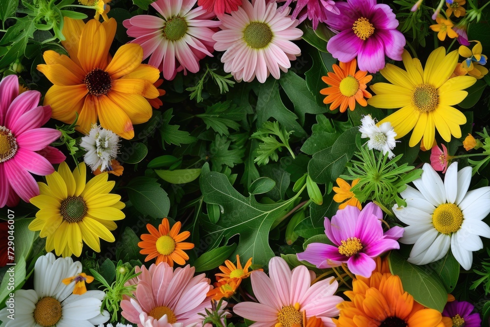 Beautiful floral frame with various flowers on green background Beautiful floral frame with various flowers on green background
