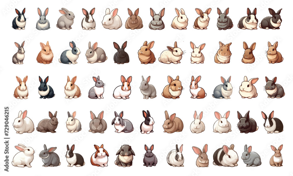  cute rabbit vector illustration of different poses 