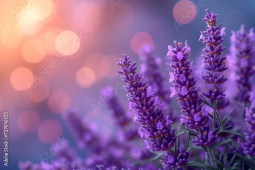 Group of purple flowers. Lavender flowers bokeh background. Nature background