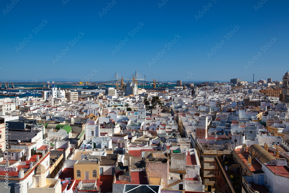 View from Torre Tavira tower of the ancient sea city of Cadiz