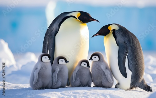 Emperor Penguin with babies