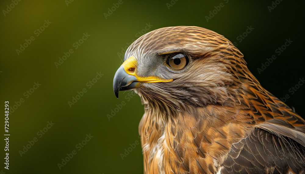 close-up of a regal eagle with sharp eyes and a detailed brown and golden plumage, set against a blurred green background close-up of a regal eagle with sharp eyes and a detailed brown and golden plumage, set against a blurred green background