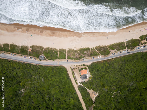 Beautiful aerial view to deserted atlantic rainforest Grumari Beach photo