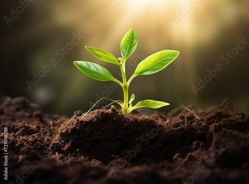 Plant growing from soil in the sunlight