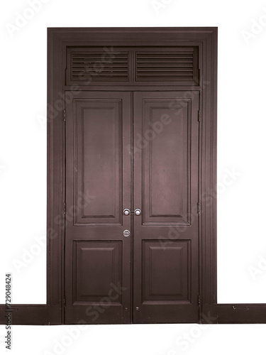 Wide closed brown door  transparent background