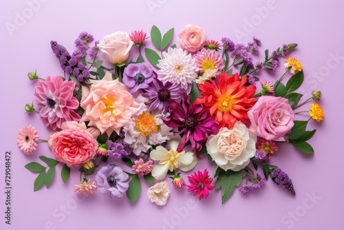 Floral composition on a purple background  concept of Valentine Day  Mother Day  Women Day  wedding day