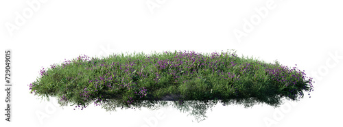 Fototapeta Naklejka Na Ścianę i Meble -  Round surface patch covered with flowers, green or dry grass isolated on white background. Realistic natural element for design. Bright 3d illustration.