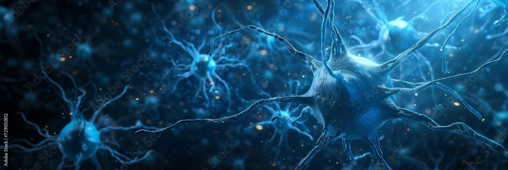 Obraz premium Neuron and nervous system abstract background in blue tones