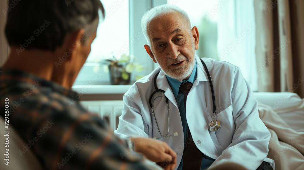 Fototapeta premium Dedicated doctor examining an elderly patient in a nursing home