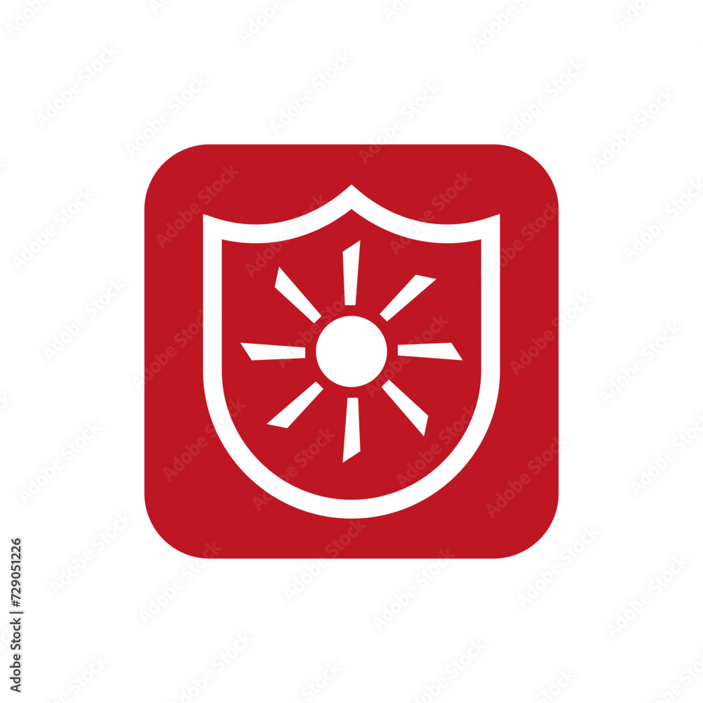 A shield with the sun inside. Vector illustration. A shield with the sun inside. Vector illustration.