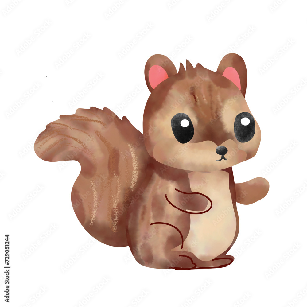 Naklejka premium Squirrel watercolor clip art.