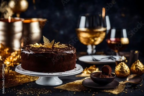 A delicious chocolate truffle cake garnished with edible gold leaf