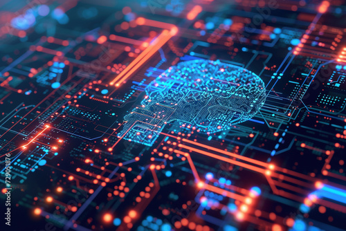 Futuristic Artificial Intelligence Brain on Circuit Board