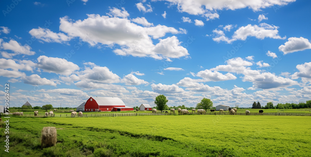 hay bales in a field, landscape with sky, house on the hill, house in the field, landscape with house, The sun is shining bright and the sky is blue with hay bales in a field, landscape with sky, house on the hill, house in the field, landscape with house, The sun is shining bright and the sky is blue with