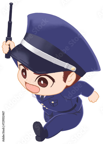 警棒を持って追いかける警備員